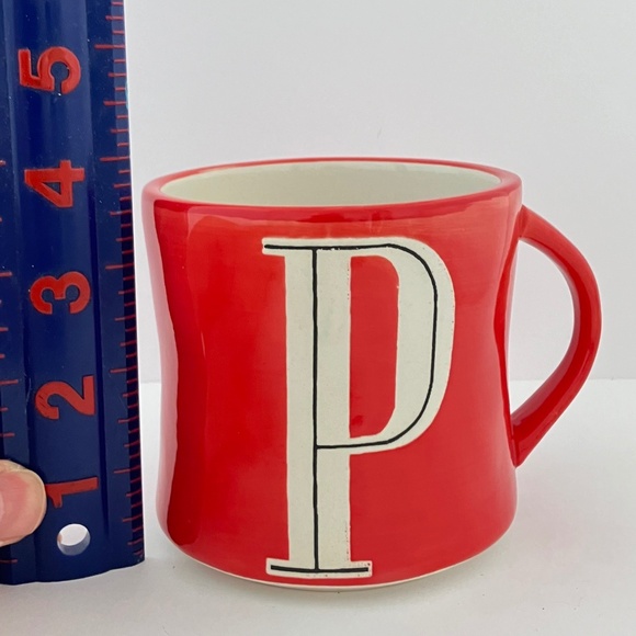 Anthropologie Monogram Coffee Mug Cup 3.5" Red Colorway Initial P Hand Painted - Picture 3 of 10